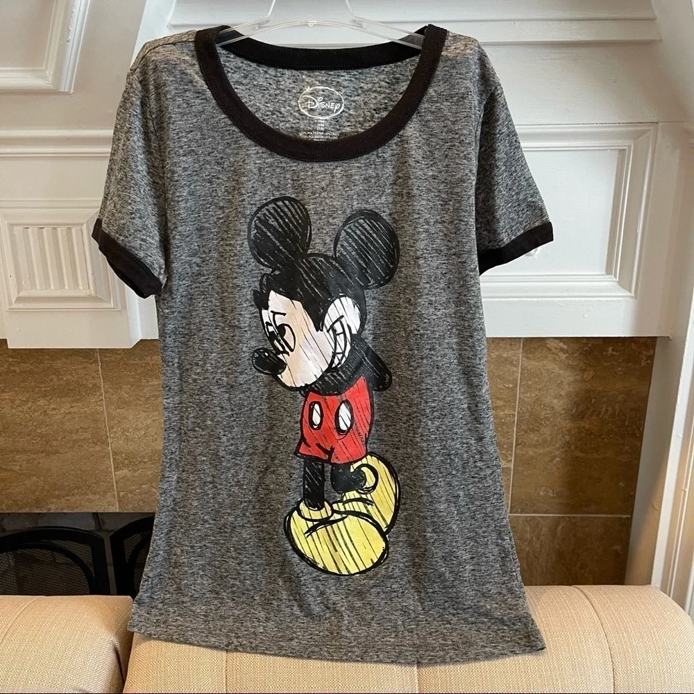 Kid’s Disney Mickey Mouse Ringer Tee M (7/8) Grey Linen Blend